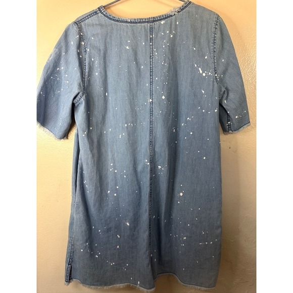 Forever 21 Denim Dress Tunic Top Raw Hem Short Sleeve Casual Blue Size L - Picture 3 of 4
